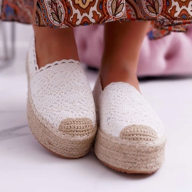 ADY Damen Espadrilles Spitze Weiß Desante Plateau 2