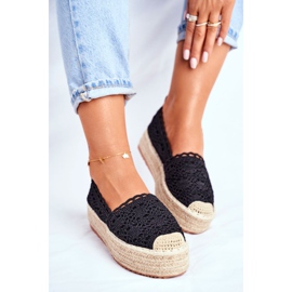 ADY Damen Espadrilles Spitze Schwarz Desante Plateau 1