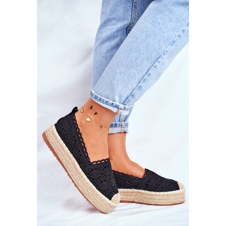 ADY Damen Espadrilles Spitze Schwarz Desante Plateau 2