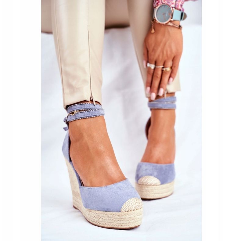 FB2 Sandalen für Damen mit Keilabsatz aus Leinen Blau Canterola 1