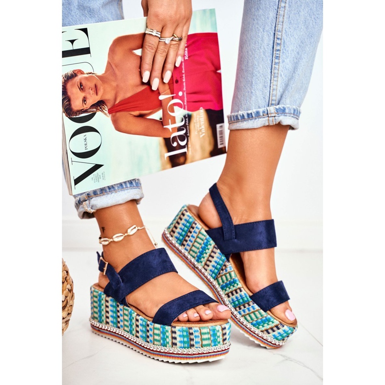 FW1 Damen Sandalen On Wedge Espadrilles, marineblau Sandy 1