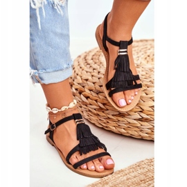 FRJ Damen Sandalen Flaches Wildleder Boho Schwarz Lucami 2