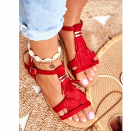 FJ1 Flache Sandalen für Damen Wildleder Boho Rot Lucami 1