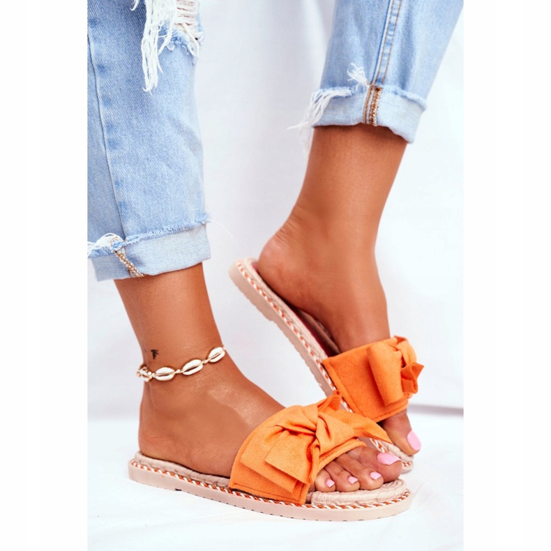 FJ1 Damenhausschuhe mit orangefarbener Neon-Glücksschleife 2