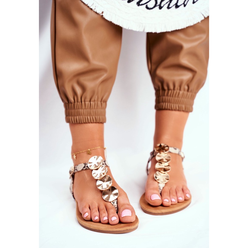 FJ1 Damen Sandalen Elegant Gold Plate Snake Casandra beige 1