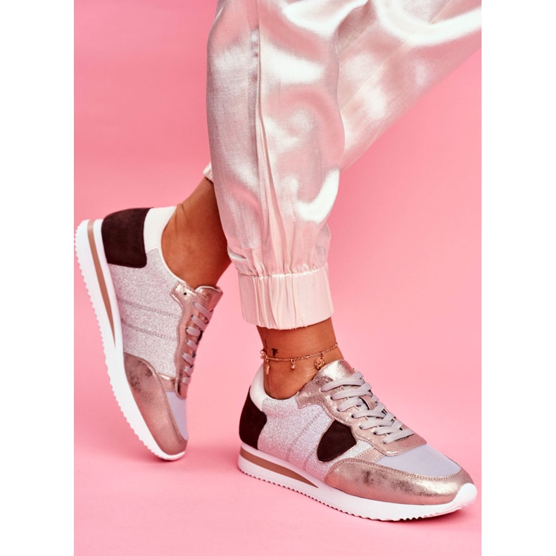 Moow Damen Sportschuhe Glitzer Silber Sehr Schön beige mehrfarbig gelb 2