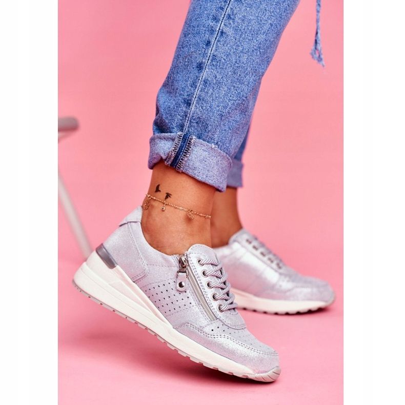 Vinceza Damen Sportschuhe Sneakers Leder Silber FT20-8675 Better Way grau 2