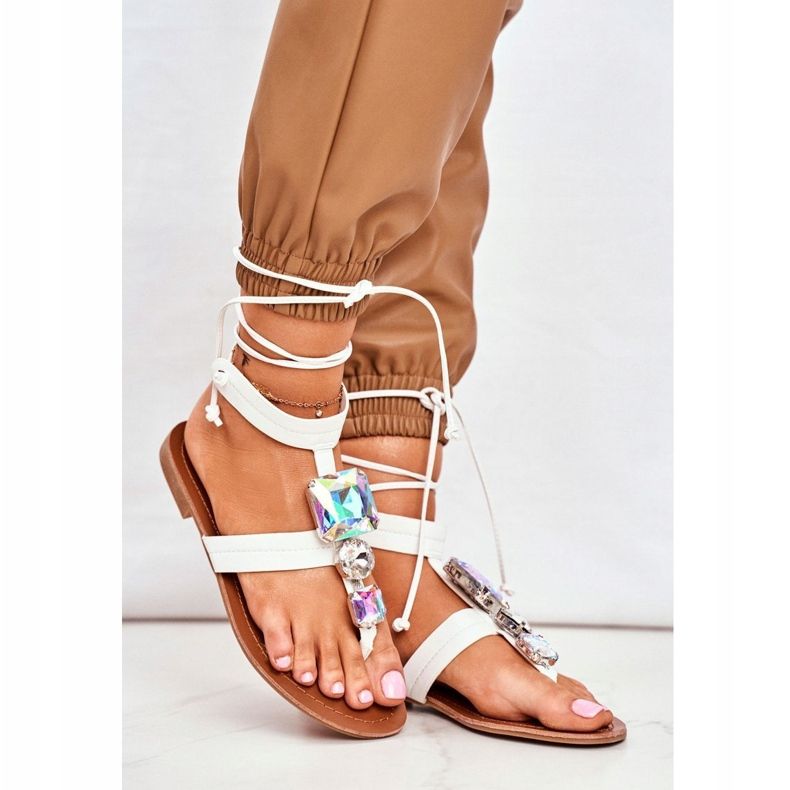 PS1 Damen Sandalen Gladiator Mit Kristallen Weiß Volare 1