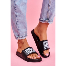 ADY Damen Hausschuhe Never Give Up Gold Schwarz Weiß 1