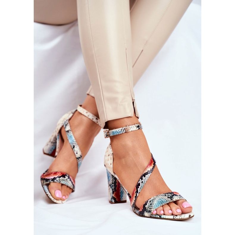 Damen Sandalen mit hohem Absatz Sergio Leone Red Snake SK870 rot mehrfarbig 2