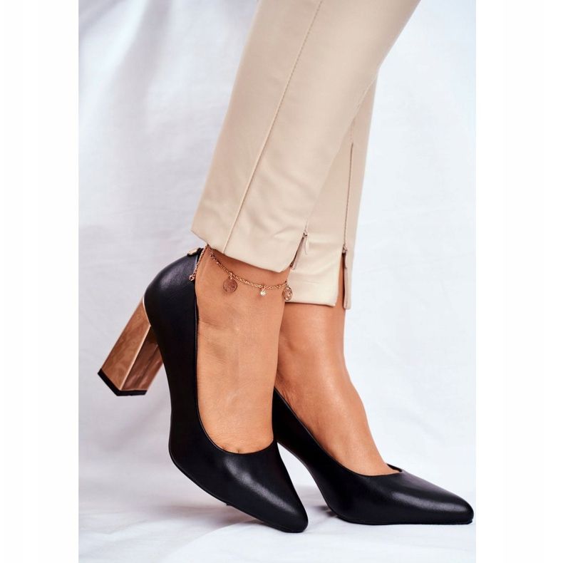 Damen Pumps auf goldenem Absatz Sergio Leone Schwarz PB216 1