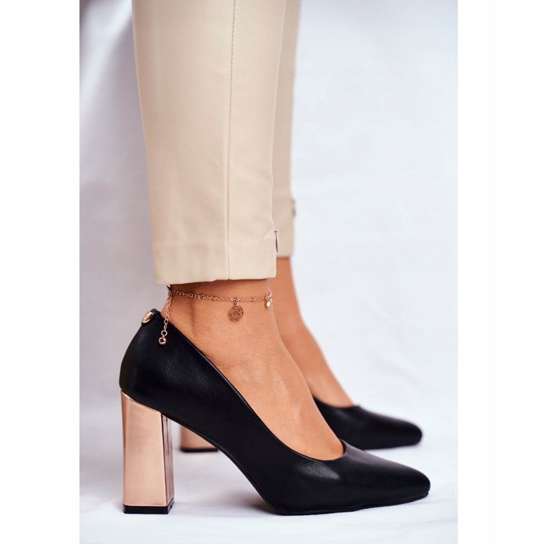 Damen Pumps auf goldenem Absatz Sergio Leone Schwarz PB216 2