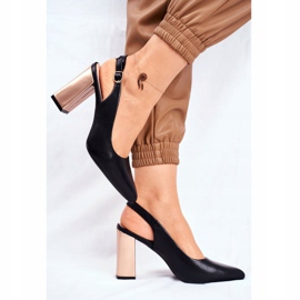 Damen Pumps mit offenem Absatz Sergio Leone Schwarz PB218 gelb 1