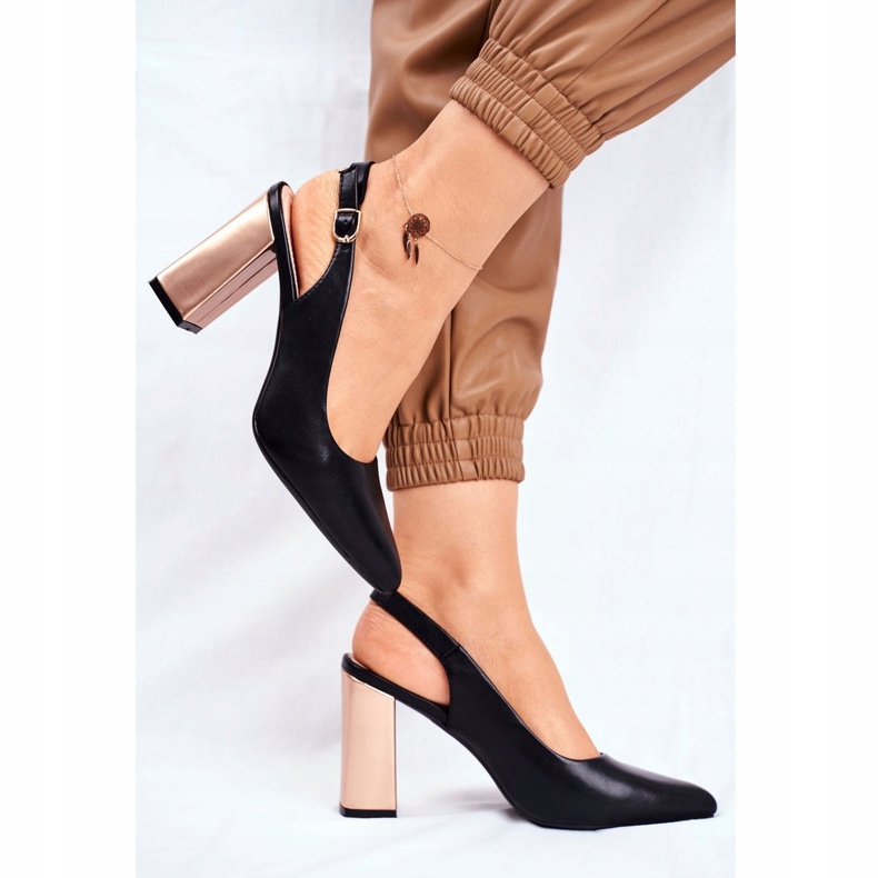 Damen Pumps mit offenem Absatz Sergio Leone Schwarz PB218 gelb 1