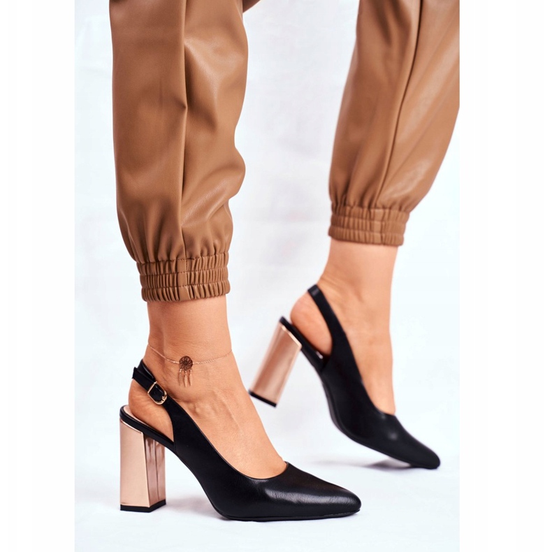 Damen Pumps mit offenem Absatz Sergio Leone Schwarz PB218 gelb 2