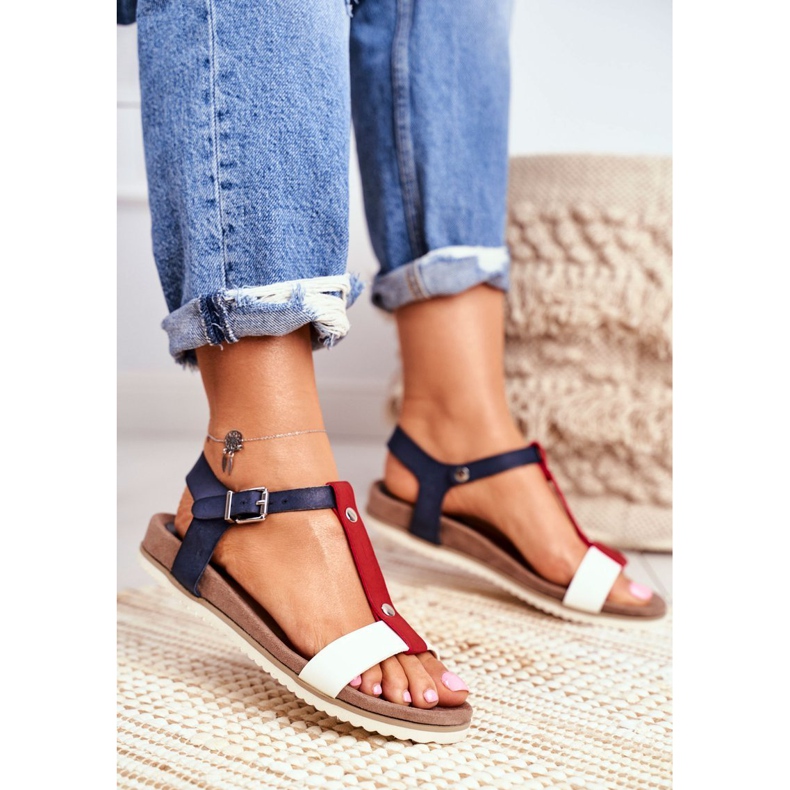 EVE Flache Sandalen für Damen 8SD35-0306 Marineblau Dubi braun 1