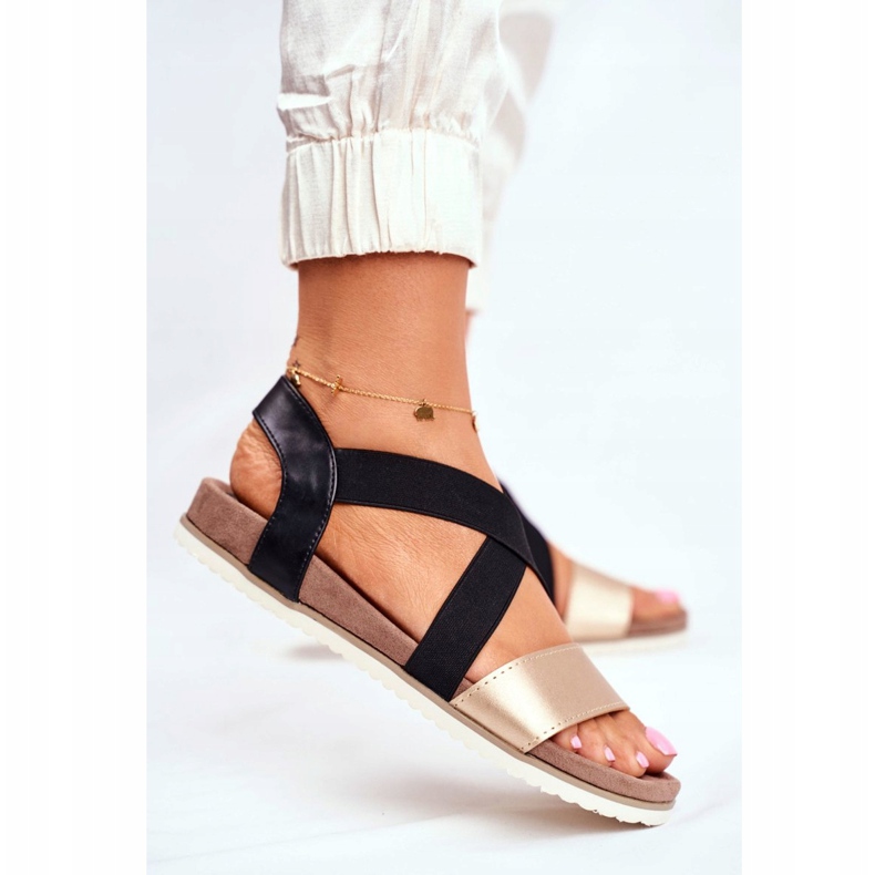 EVE Elegante Damen Sandalen Schwarz und Gold Morrin gelb 2
