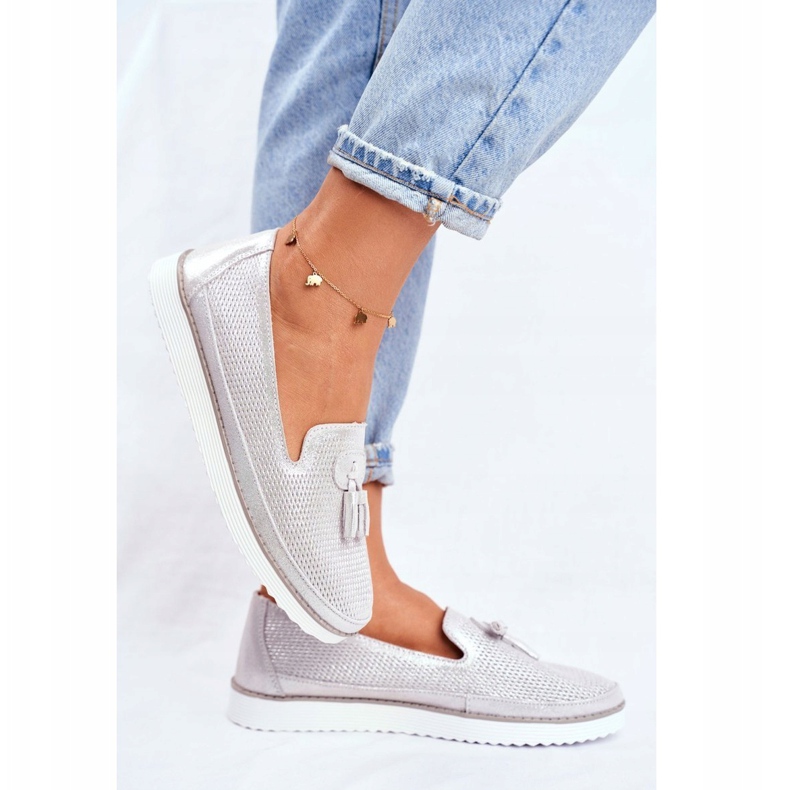 EVE Damen Slipper Leder Silber Amore Mio grau 1