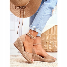 EVE Damen Sandalen mit Keilabsatz Espadrilles Beige Schütze 2