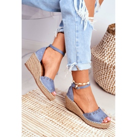 EVE Damen Sandalen mit Keilabsatz Espadrilles Blau Schütze 2