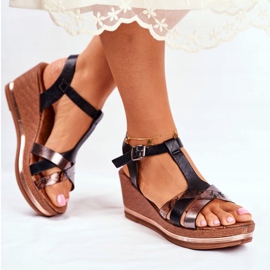 EVE Damen Sandalen mit Keilabsatz Schwarz Schlangenhaut Enroll 2