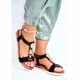 EVE Flache schwarze Damensandalen mit Milton-Verzierungen 2