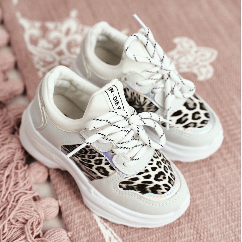 FRROCK Weiße Penny Sportschuhe für Kinder mit Leopardenmuster grau 1