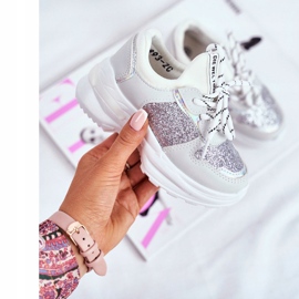 FRROCK Kinder Sportschuhe mit Brokat Silber Matylda weiß grau 2