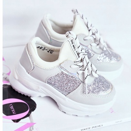 FRROCK Kinder Sportschuhe mit Brokat Silber Matylda weiß grau 1