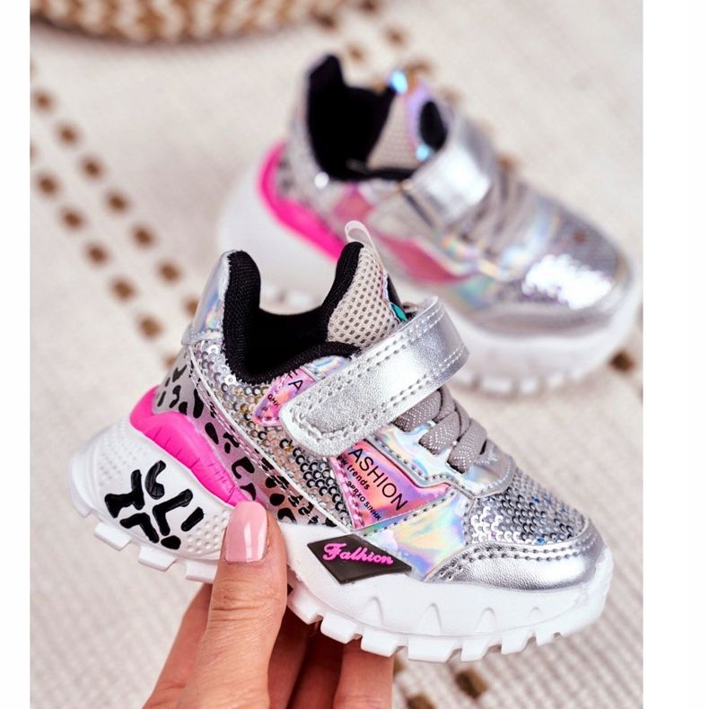 FRROCK Sport Kinderschuhe mit Klettverschluss Silber Be Happy grau 2