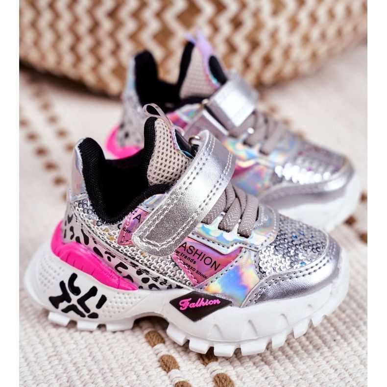 FRROCK Sport Kinderschuhe mit Klettverschluss Silber Be Happy grau 1