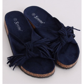 Marineblaue Boho-Hausschuhe für Damen CK136P D.BLUE 1