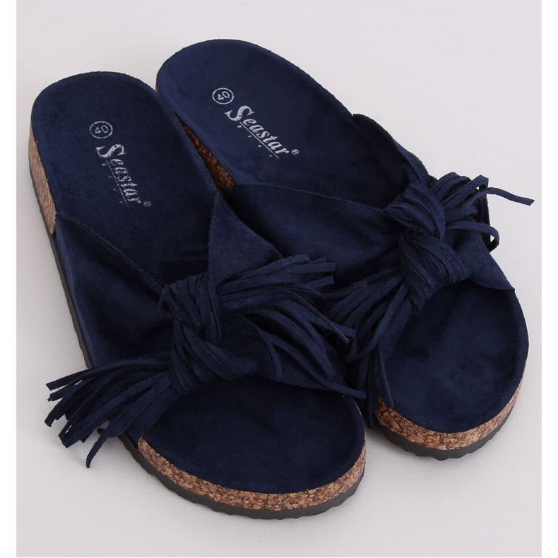 Marineblaue Boho-Hausschuhe für Damen CK136P D.BLUE 1