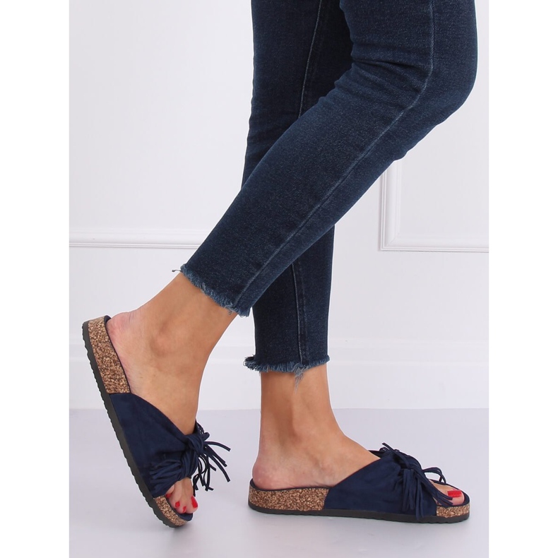 Marineblaue Boho-Hausschuhe für Damen CK136P D.BLUE navy blau 2