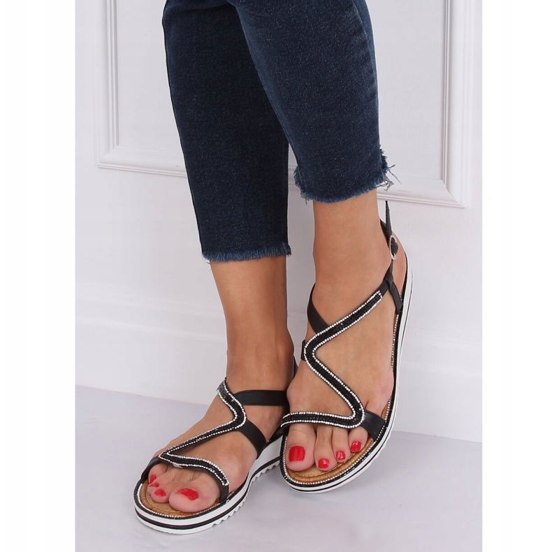 Schwarz ZY178 Schwarze asymmetrische Sandalen 2