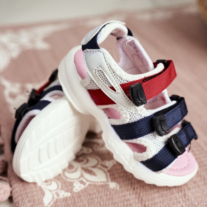 FRROCK Kindersandalen mit Klettverschluss für Mädchen Weiß Rosa Fima 1