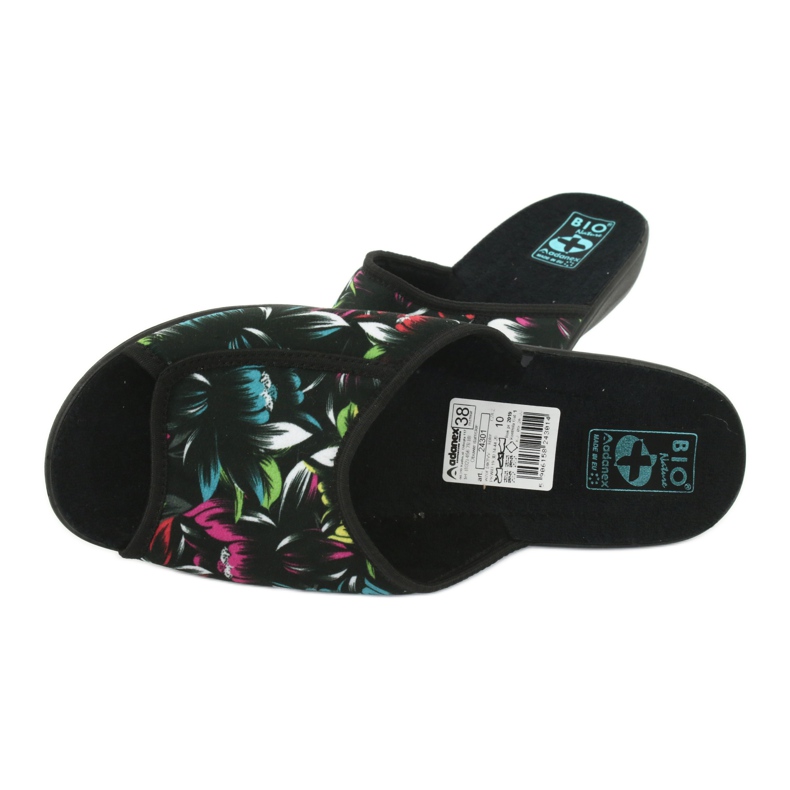 Damenhausschuhe Blumen Adanex 24301 schwarz blau rosa grün 4