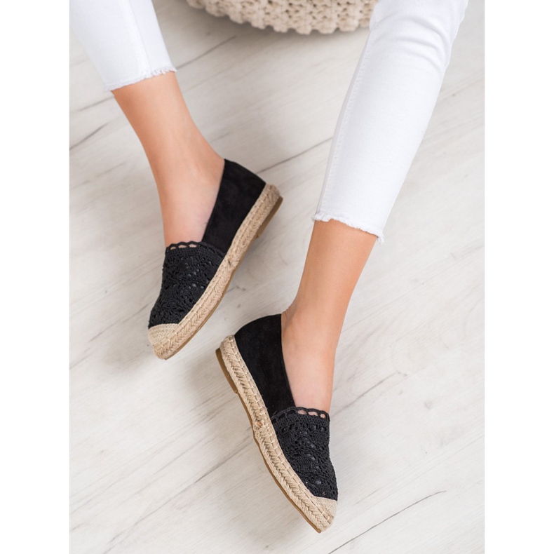 Small Swan Espadrilles aus Wildleder mit Spitze schwarz 2