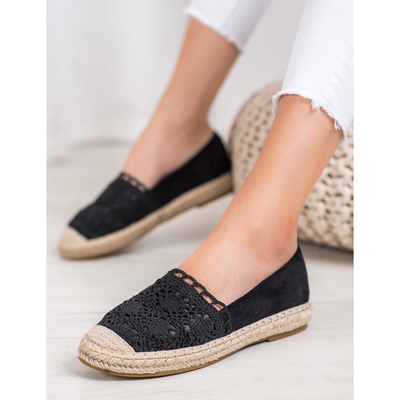 Small Swan Espadrilles aus Wildleder mit Spitze schwarz 1