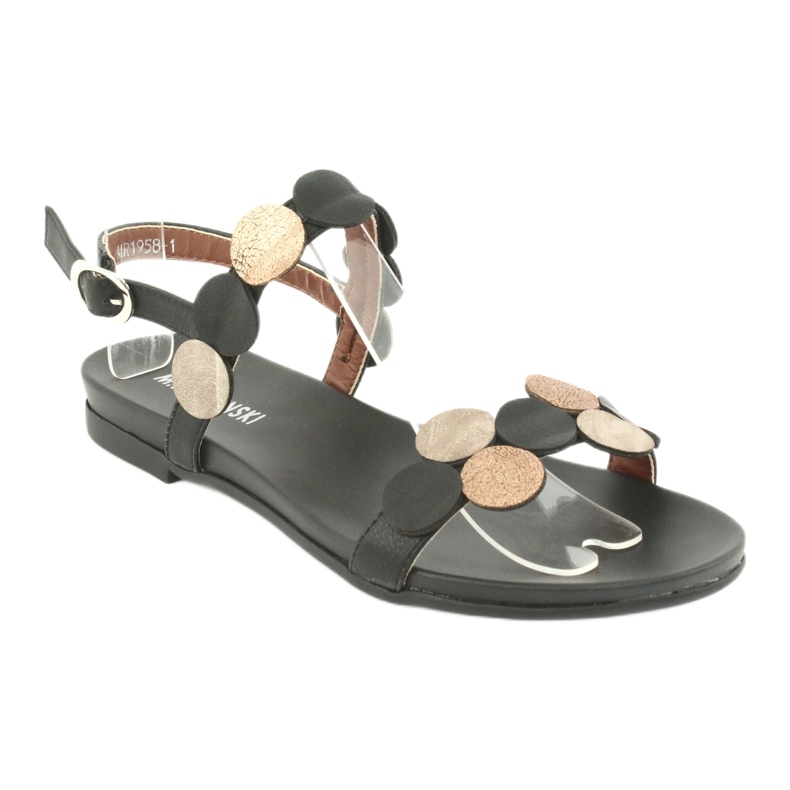 M.Daszyński Schwarze Sandalen mit goldenen Ringen Daszyński MR1958-1 gelb 1