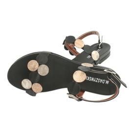 M.Daszyński Schwarze Sandalen mit goldenen Ringen Daszyński MR1958-1 gelb 4