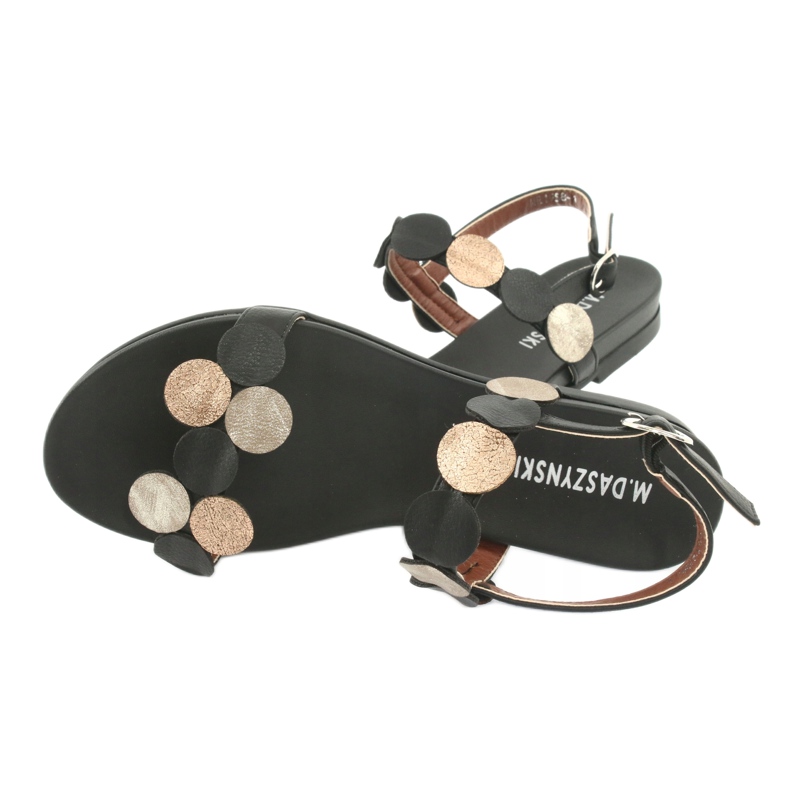 M.Daszyński Schwarze Sandalen mit goldenen Ringen Daszyński MR1958-1 gelb 4