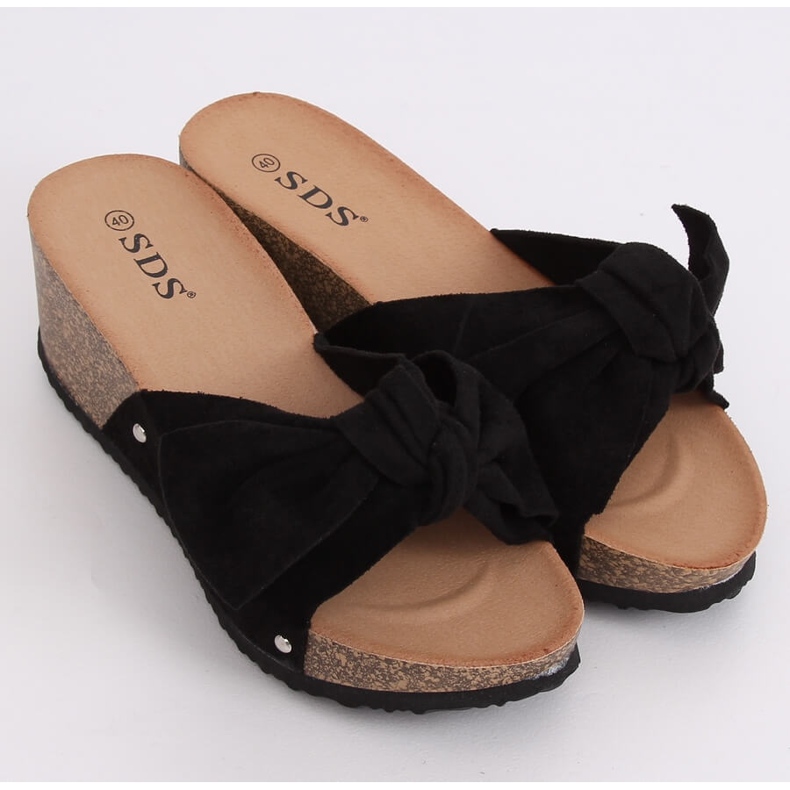 Schwarze Keilpantoffel 7862-KL Schwarz 1