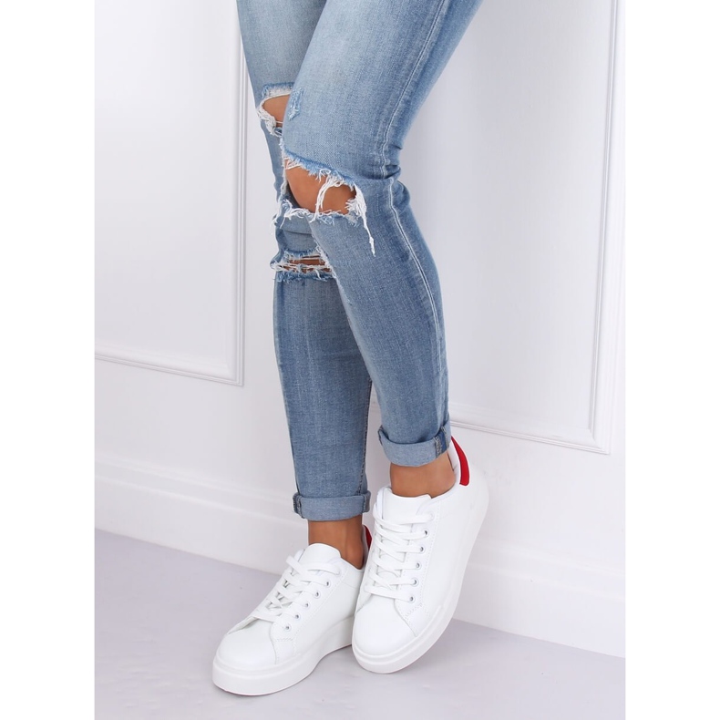 Weiße Damen Sneaker 85-428 WEISS / ROT 2