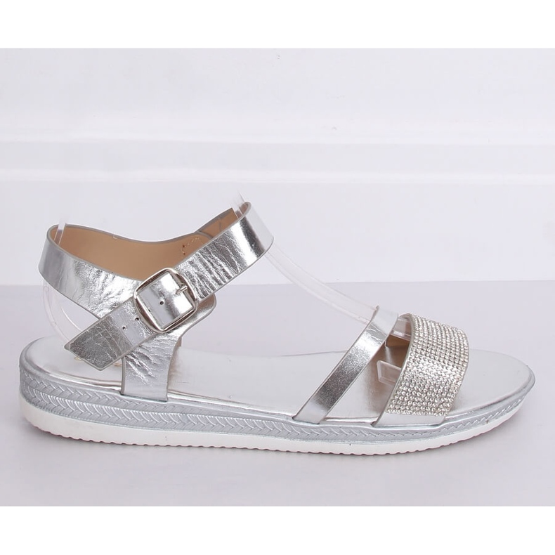 Silberne Damensandalen D-118 Silver grau 2