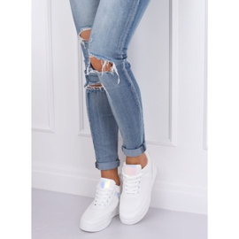 Weiße Sportschuhe Keilabsatz 85-429 WEISS / SILBER 2