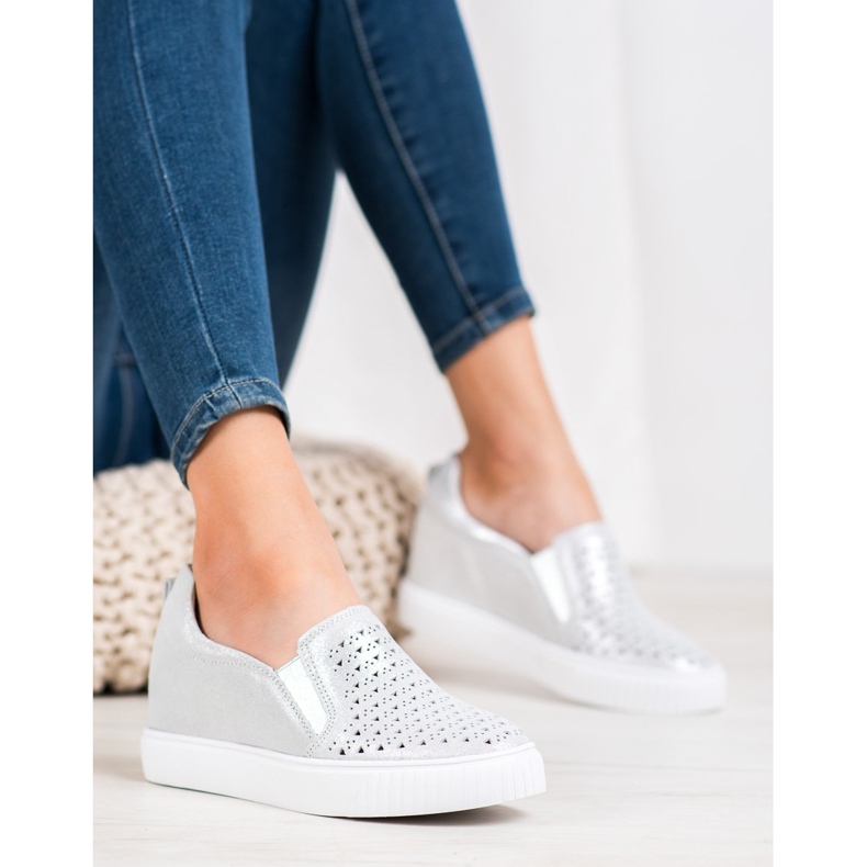 Filippo Leder Slipons auf Keil grau 1