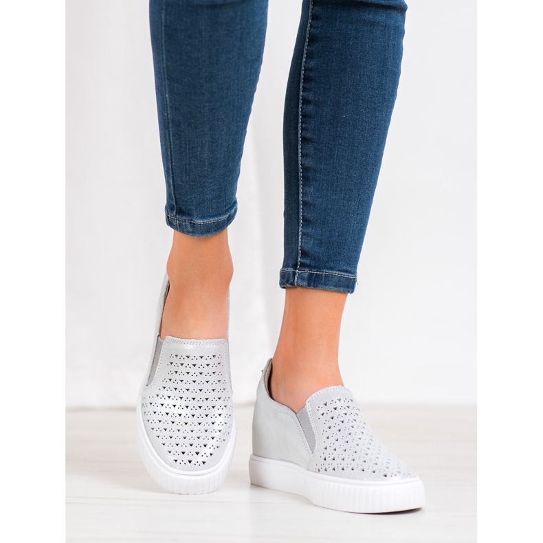 Filippo Leder Slipons auf Keil grau 2