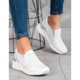 Filippo Durchbrochene Lederslipper weiß grau 2