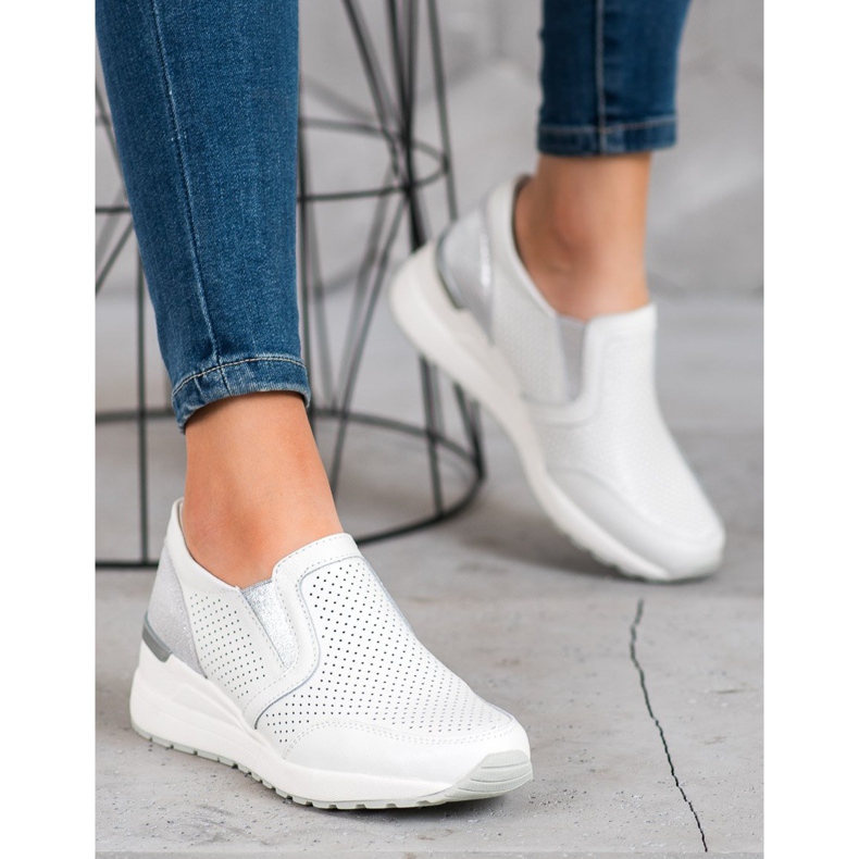 Filippo Durchbrochene Lederslipper weiß grau 2